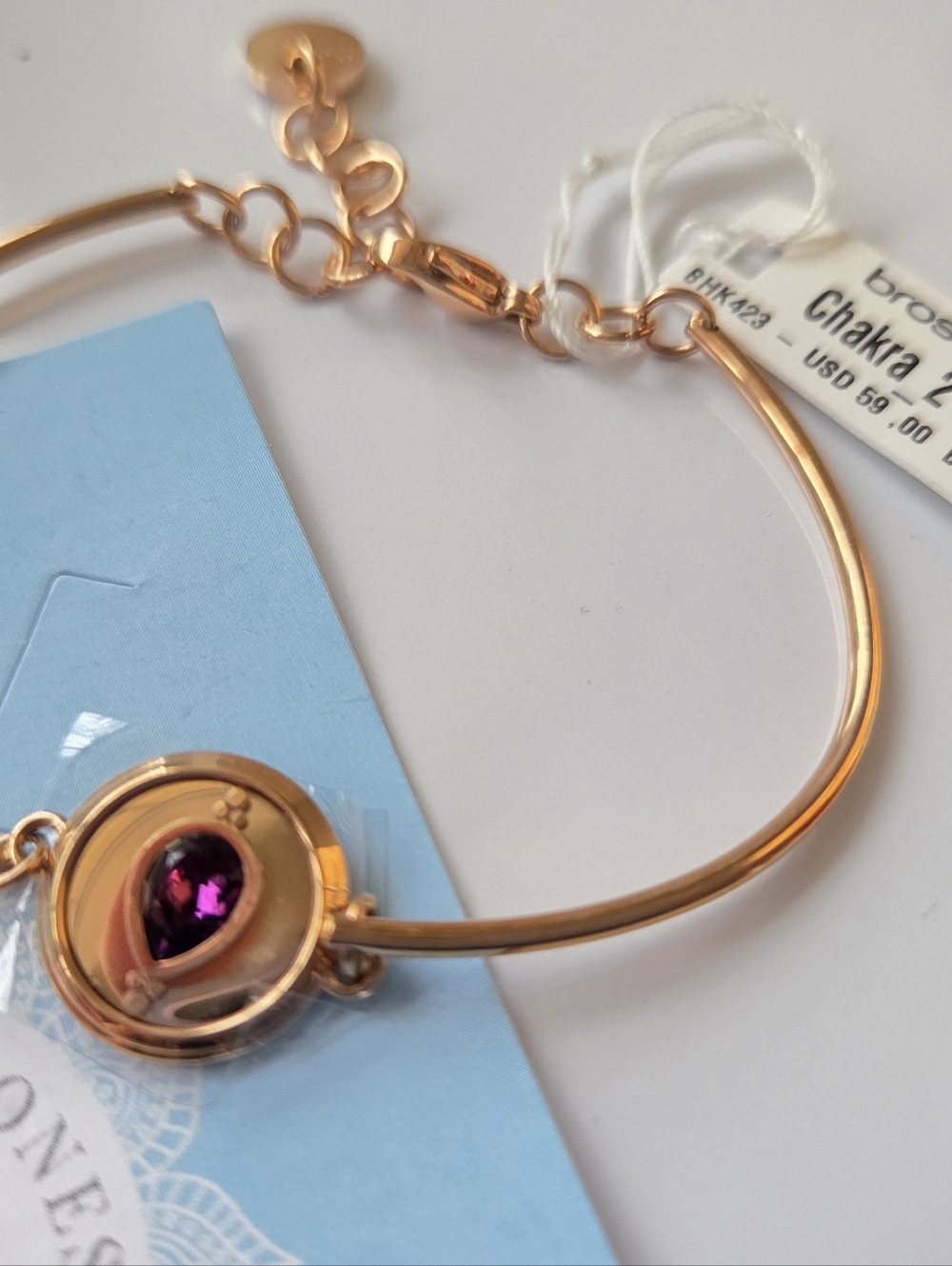 Brosway Chakra BHK423 Bracelet Rose Gold Amethyst Droplet NWT